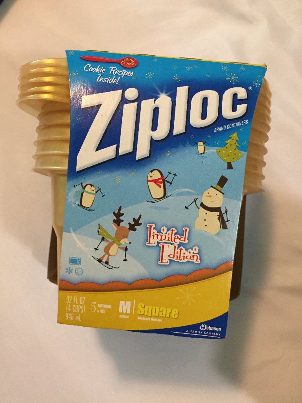 Ziploc Medium Square Gold Limited Edition Holiday 5 Containers 5 Lids  NOS DISC